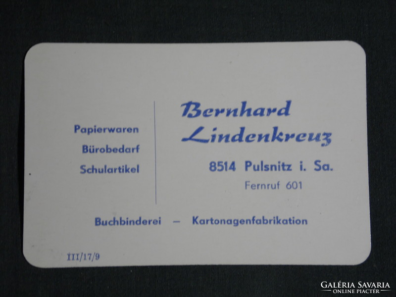 Kártyanaptár, Németország, Pulsnitz , Bernhard Lindenkreuz papír írószer könyvkötészet, 1967,   (5)