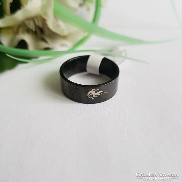 New black ring with flame pattern - usa 8 / eu 57 / ø18mm