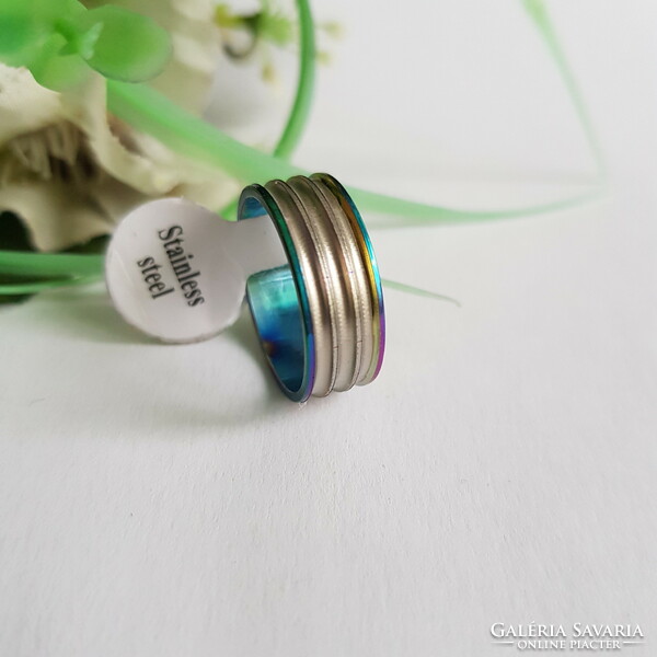 New rainbow colored 3 band recessed silver stripe ring - usa 8 / eu 57 / ø18mm