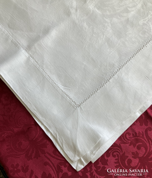 Antique, monogrammed, damask 200 x 200 cm snow-white tablecloth