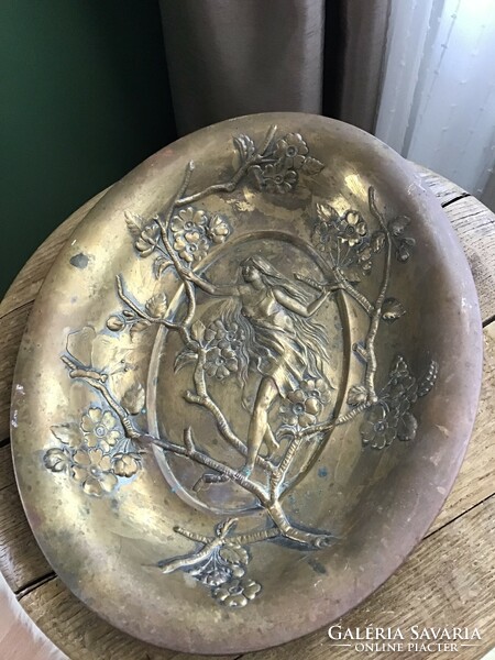 Antique copper embossed oval bowl