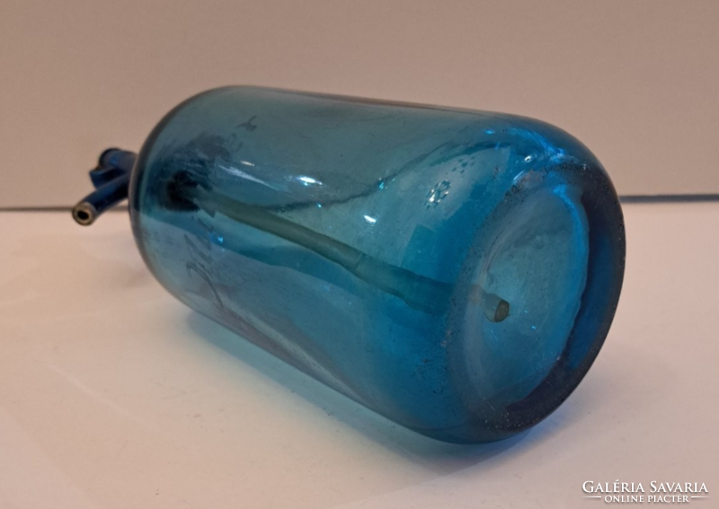 Moschendorf literes kék, feliratos szódásüveg fejjel