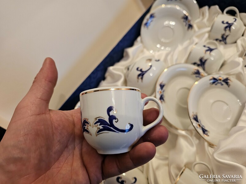 Kalocsa cobalt blue coffee set, hand painted in its gift box