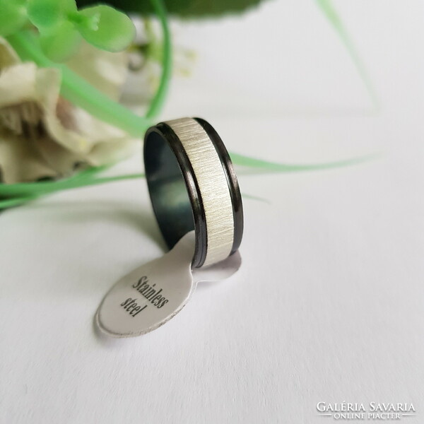New, black, recessed edge, silver striped ring - usa 10 / eu 62 / ø20mm