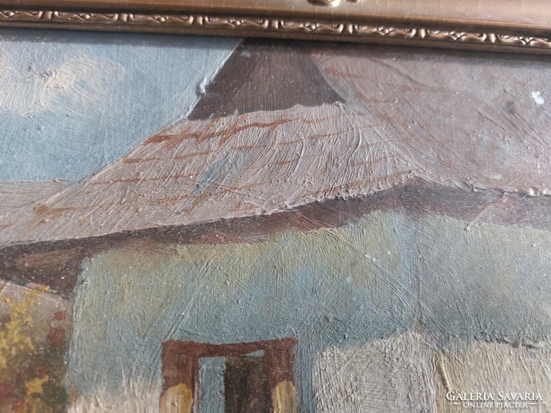 (K) Falusi ház festmény Zorkóczy Gy. szignóval 37x27 cm kerettel