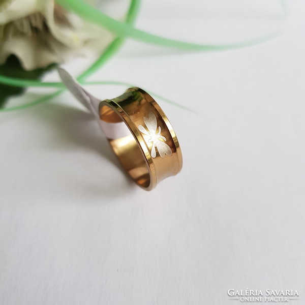 ÚJ, aranyszínű, pillangó mintás, homorított gyűrű – USA 8 / EU 57 / Ø18mm