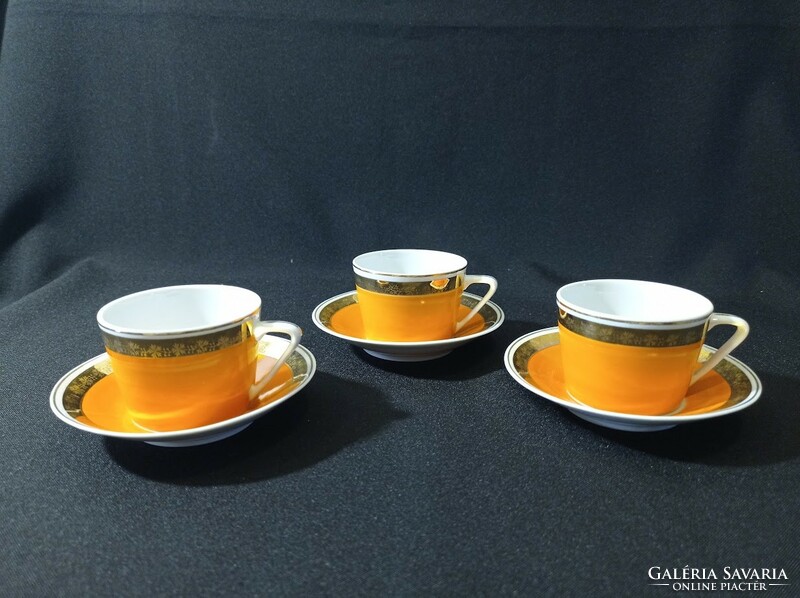Hollóházi porcelán narancssárga mokkás/kávés csésze szettek