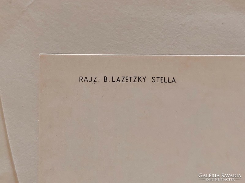 Retro postcard with envelope b. Drawing of Stella by Lazetzky, 1970