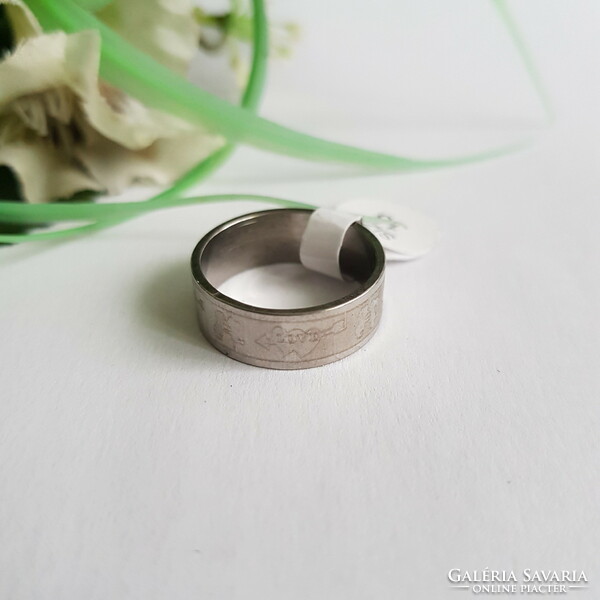 New, silver-colored, frosted ring with heart pattern - usa 8 / eu 57 / ø18mm