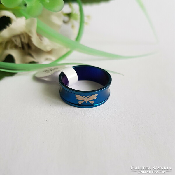 New, blue, butterfly pattern, concave ring - usa 10 / eu 62 / ø20mm