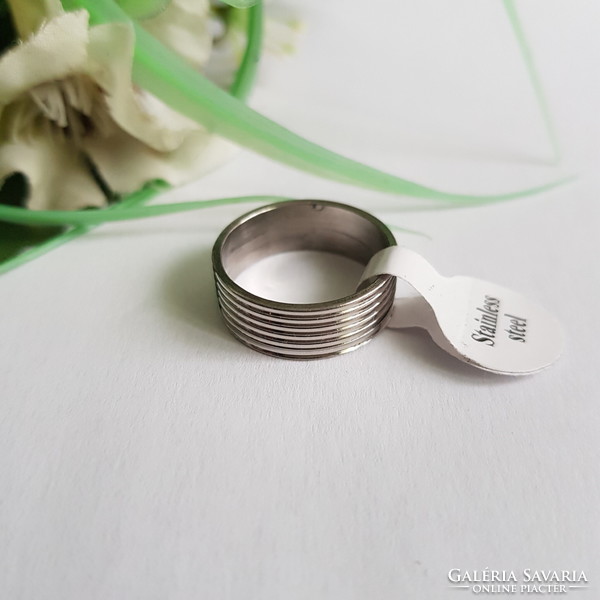 New, silver-colored, 6-band recessed striped ring - usa 8 / eu 57 / ø18mm