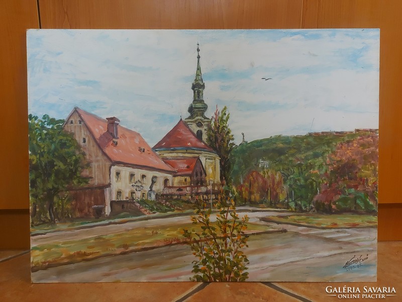 Kovács Ernő: " Szarvas tér ", festmény, olaj, farost, 40x55 cm