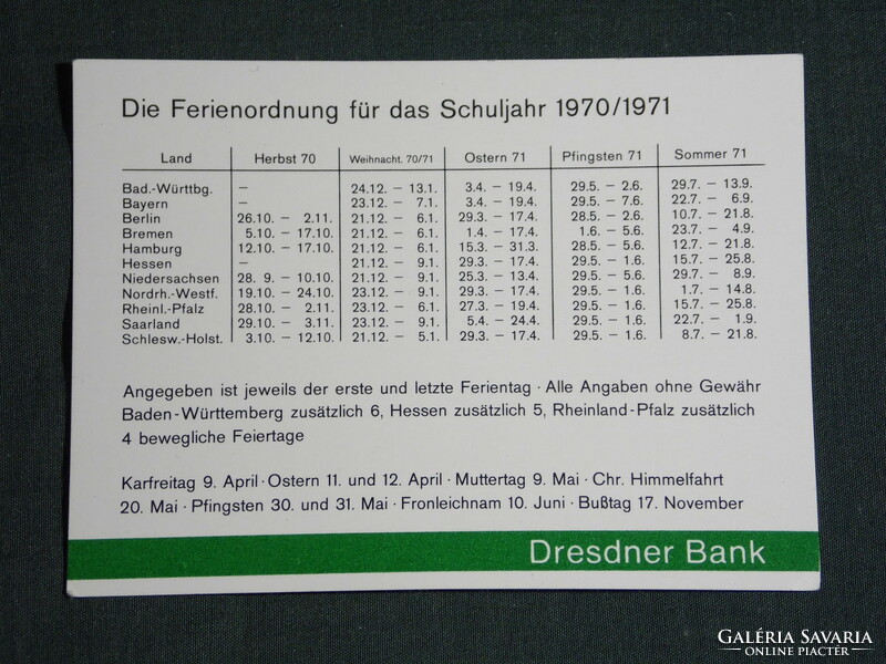 Card calendar, Germany, Dresdner Bank, Frankfurt, savings bank, bank, 1971, (5)
