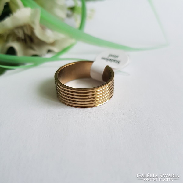 New, gold-colored, 6-band sunken striped ring - usa 8 / eu 57 / ø18mm