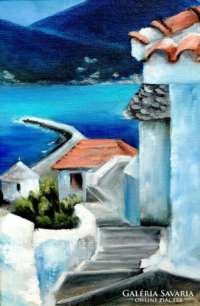 Stairway to the sea - oil painting - 30 x 20 cm
