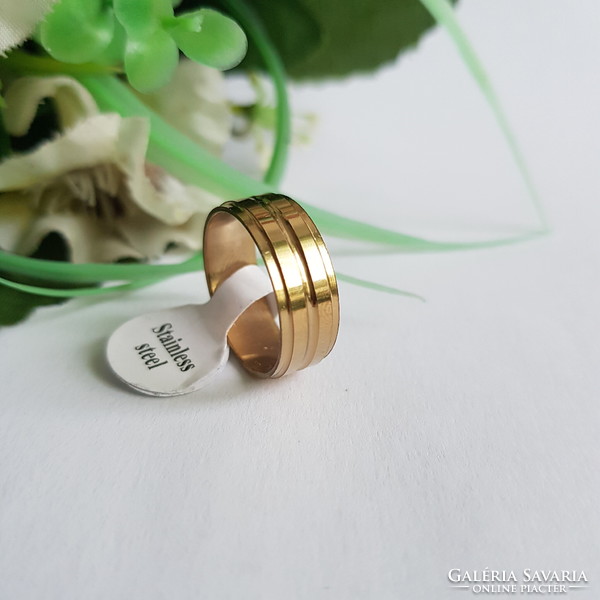 New, gold-colored, 3-band sunken striped ring - usa 10 / eu 62 / ø20mm