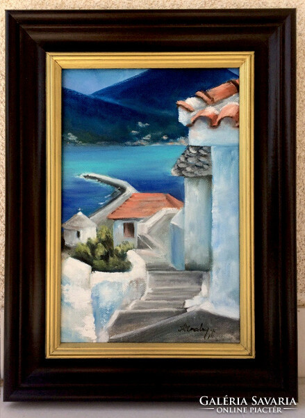 Stairway to the sea - oil painting - 30 x 20 cm