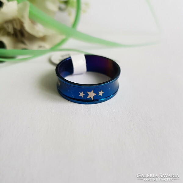 New, blue, star pattern, concave ring - usa 10 / eu 62 / ø20mm