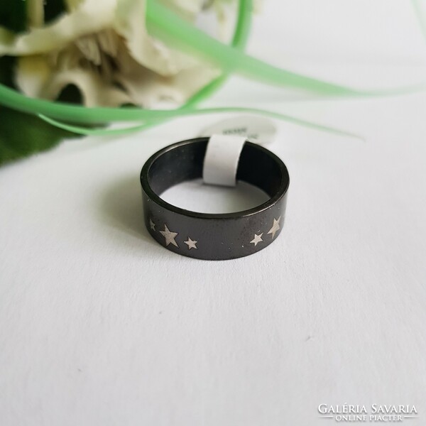 New black ring with star pattern - usa 8 / eu 57 / ø18mm