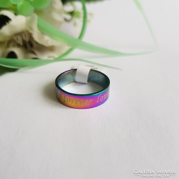 New, rainbow color, forever love inscription, heart pattern ring - usa 8 / eu 57 / ø18mm