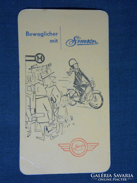 Kártyanaptár, Németország, NDK, SIMSON motorkerékpár, grafikai rajzos, humoros, 1964,   (5)