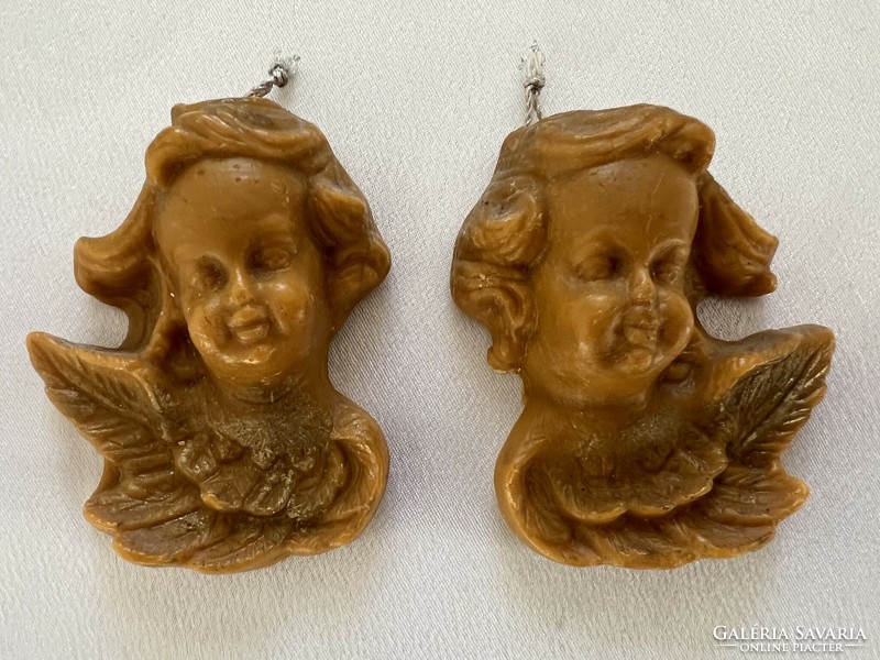 Két antik viasz angyal karácsonyfadísz