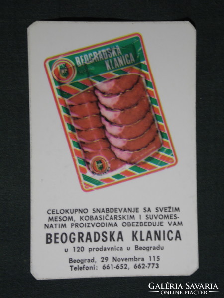 Kártyanaptár, Jugoszlávia, Belgrád vágóhíd húsfeldolgozó vállalat,szalámi, kolbász, 1970,   (5)