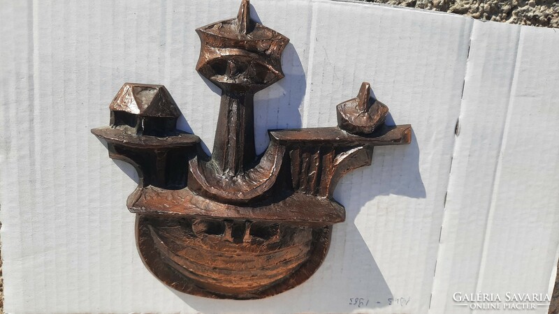 Kótai József jelzett bronz hajó falidísz