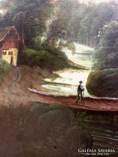 Date at the foot of the bridge, antique oil painting, jr. Charles the Mark (1822 - 1891)