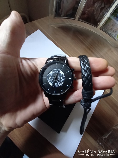 New watch, wristwatch, plus leather bracelet