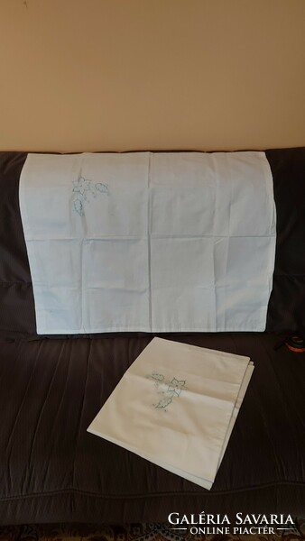 New large pillow cover, 2 giant covers with blue embroidery