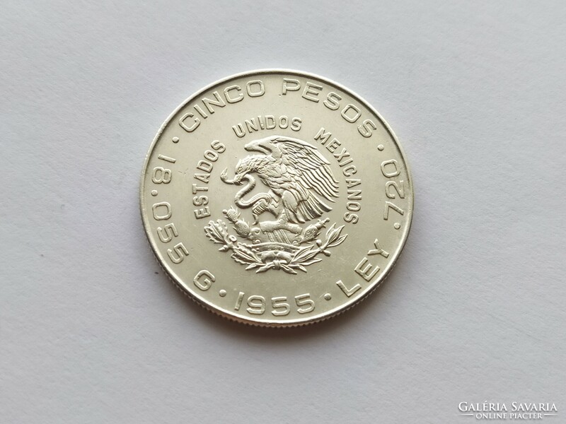 Mexikó ezüst 5 peso 1955.