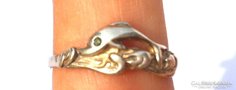 2 db különleges ezüst gyűrű trópusi delfin finom kidolgozású foglalat brill csiszolású  drágaköves