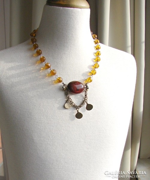 Turquoise half-length honey-colored Persian copper/glass ceramic pendant necklaces
