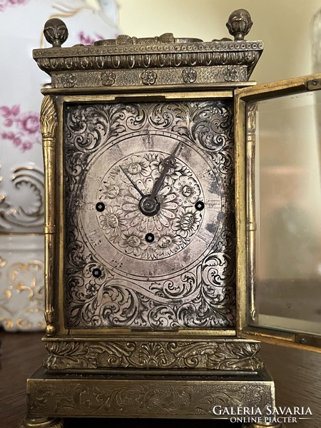 Viennese empire travel clock with quarter strike and alarm clock