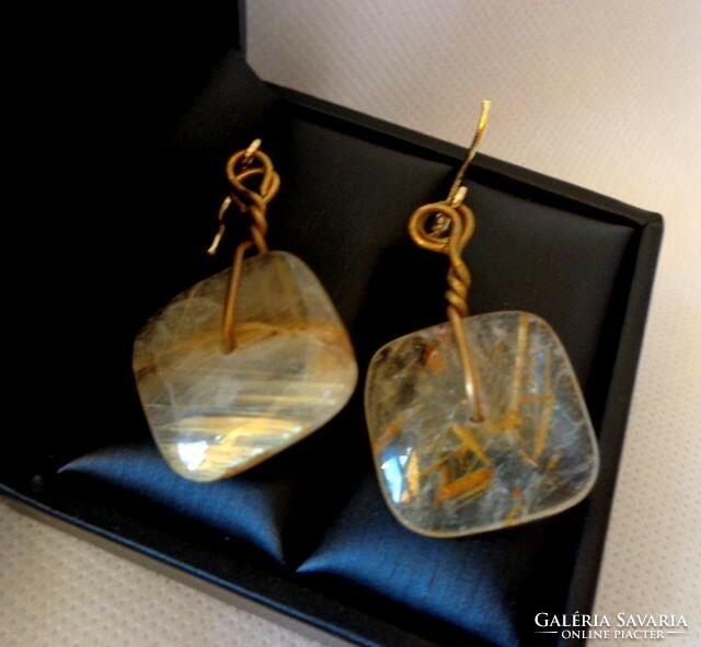 Rutile quartz (golden rutile) square earrings