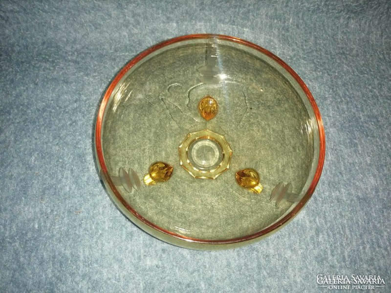 Three-legged glass serving bowl amber color (a3)