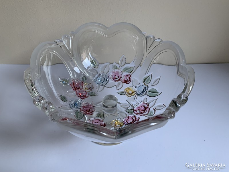 Waltherglas floral heart-shaped crystal centerpiece serving bowl, serving goblet with base 22 cm x 16 cm
