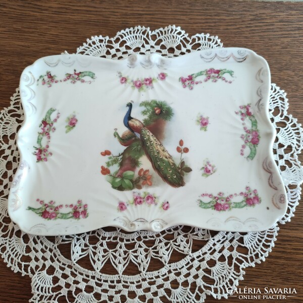 Porcelain tray with peacock and rose pattern