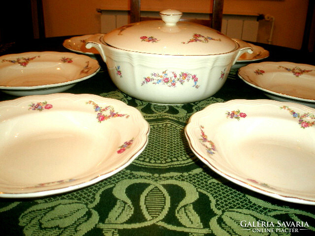 Peaceful earthenware soup bowl + 6 deep plates - art&decoration