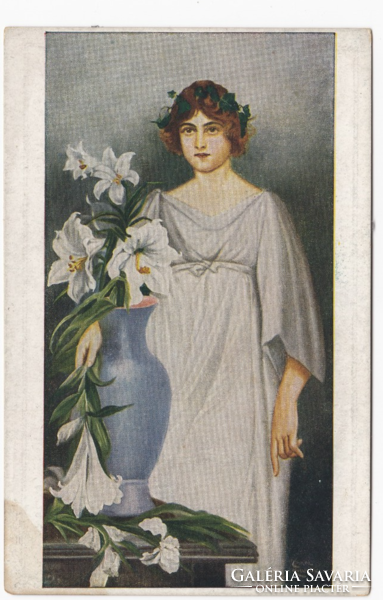 Fehér liliom / Karol Koselleck - festmény képeslap