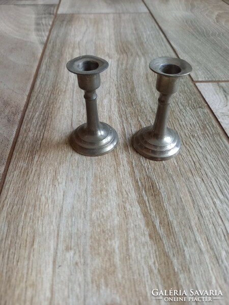 Pair of old miniature tin candlesticks (6x3.4 cm)