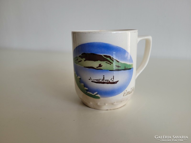 Old kp granite mug balaton pattern damaged folk Badacsony souvenir antique cup