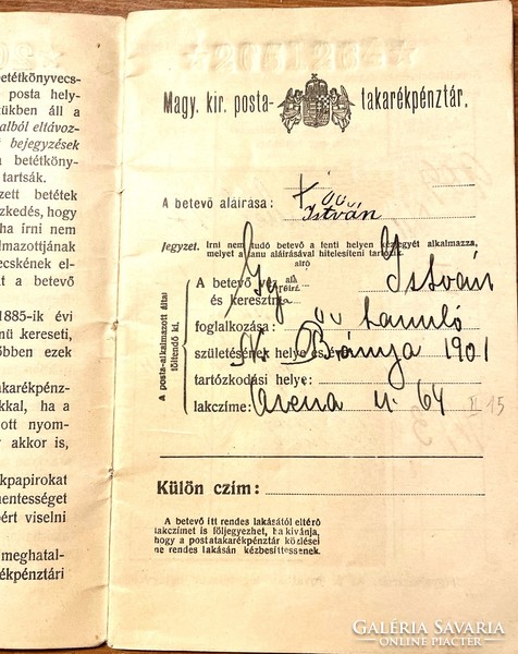 M. Kir. Posta-takarékpénztár Betét-könyvecske, 1909-1917.