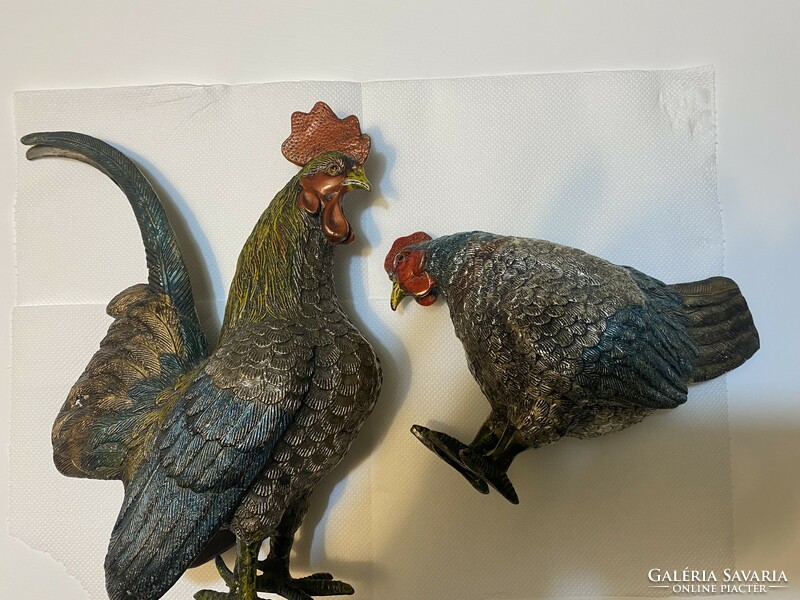 Bronze rooster and hen