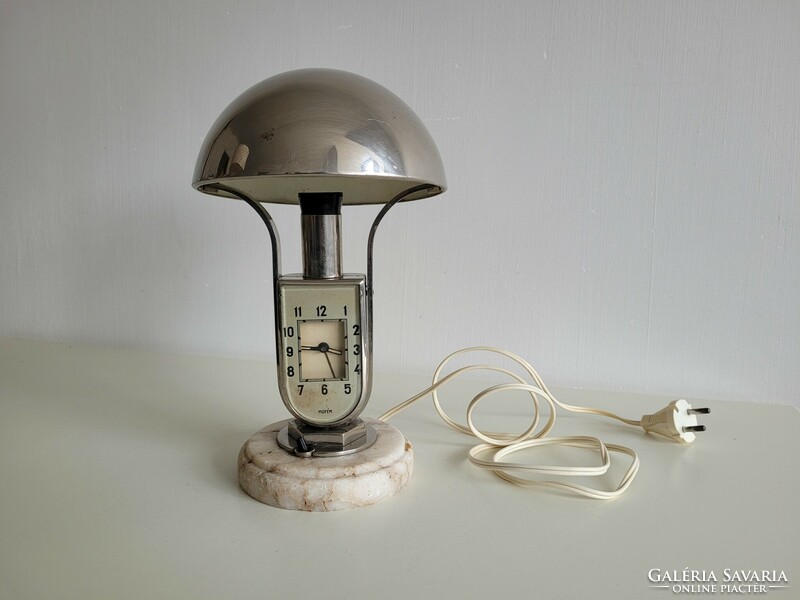 Régi art deco Mofém asztali óra nikkelezett gomba lámpa