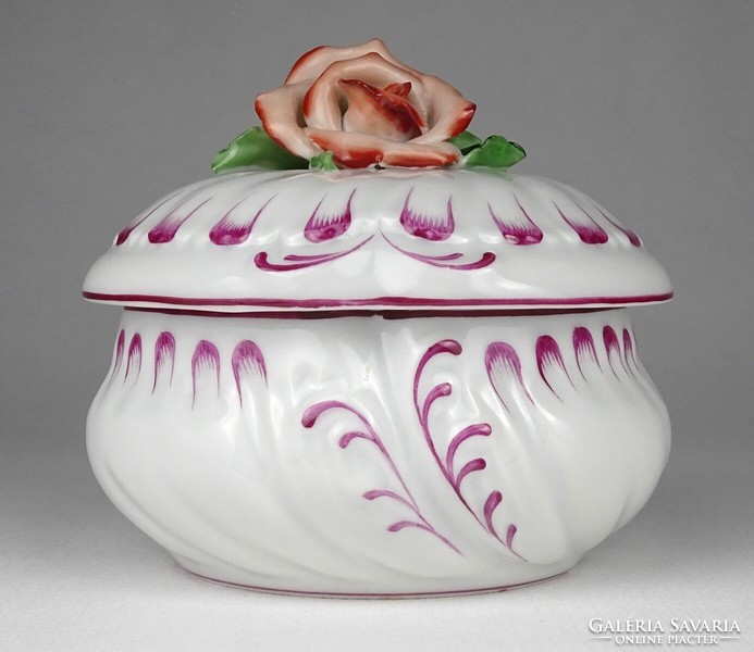 1Q335 Régi nagyméretű barokkos Herendi porcelán bonbonier rózsa dísszel 1943