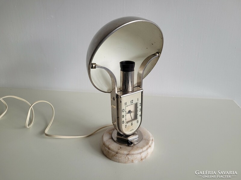 Régi art deco Mofém asztali óra nikkelezett gomba lámpa