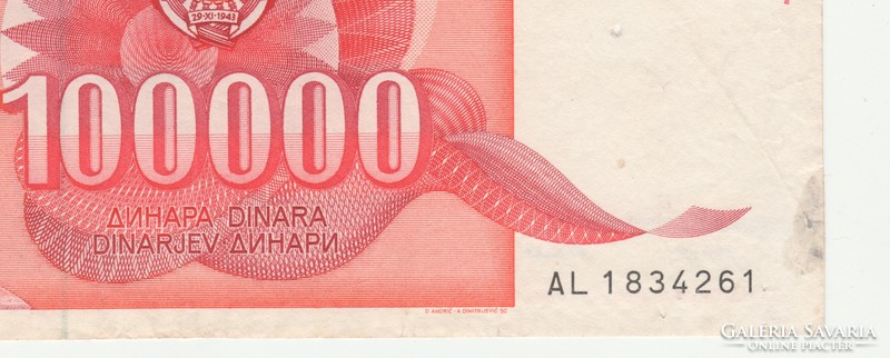 *100000 DINARA 1989 JGOSZLÁVIA*