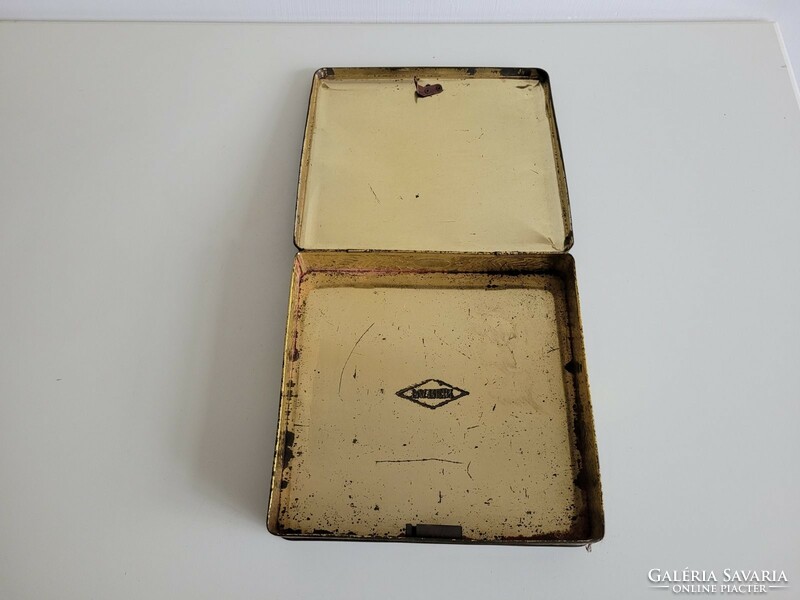 Old metal box vintage box with Jan Steen painting